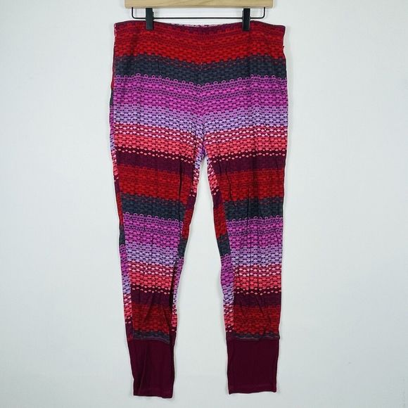 Josie‎ Natori Pink Red Stripe Pattern Lounge Pajama Pants Womens Sz Large 12 14 - Picture 1 of 6